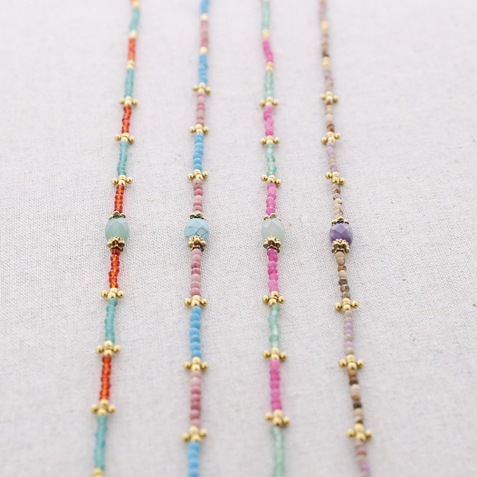 STEEL BEADED STONES NECKLACE