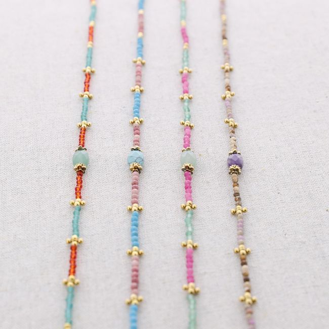 STEEL BEADED STONES NECKLACE