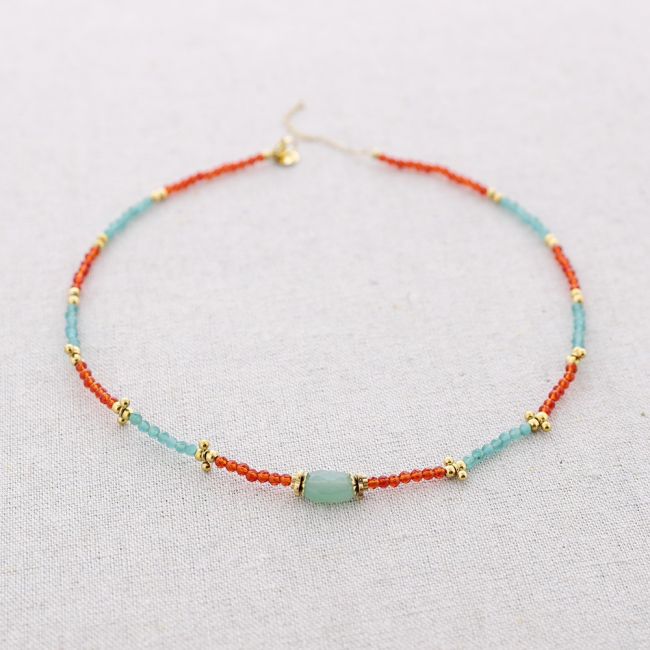 STEEL BEADED STONES NECKLACE