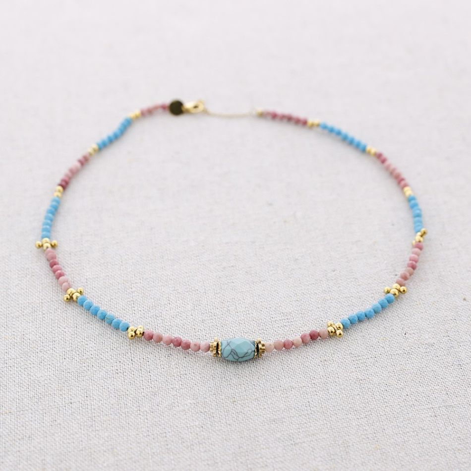 STEEL BEADED STONES NECKLACE