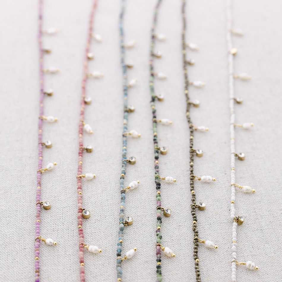 STEEL PENDANT STONES NECKLACE PEARLS