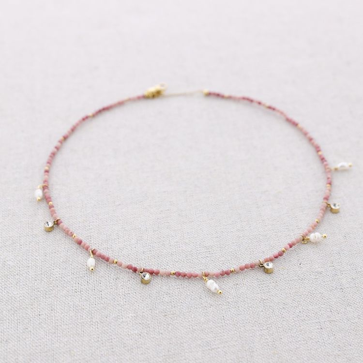 STEEL PENDANT STONES NECKLACE PEARLS 2