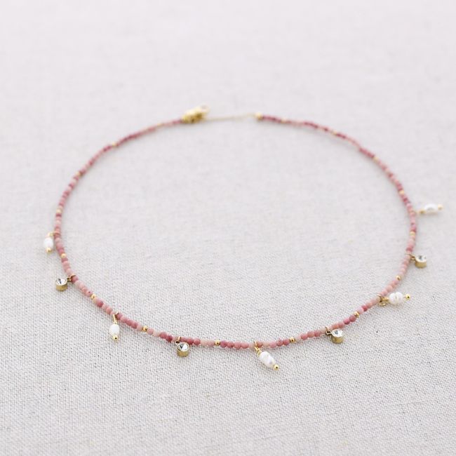 STEEL PENDANT STONES NECKLACE PEARLS