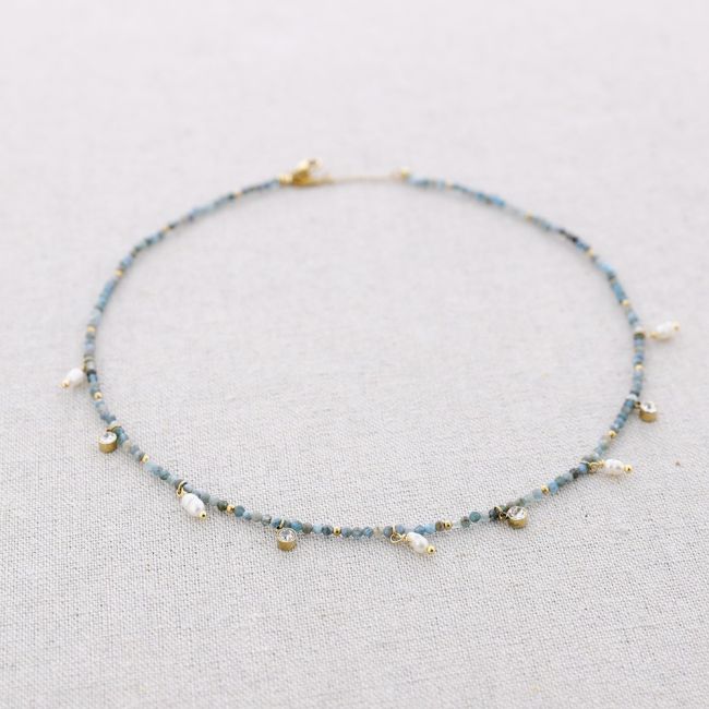 STEEL PENDANT STONES NECKLACE PEARLS