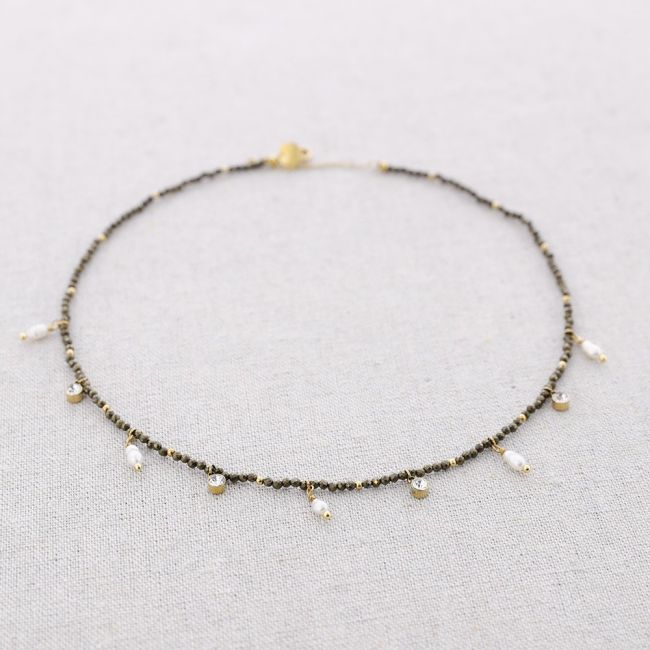 STEEL PENDANT STONES NECKLACE PEARLS