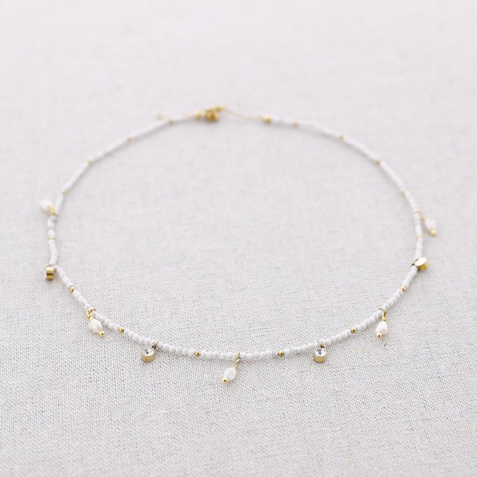 STEEL PENDANT STONES NECKLACE PEARLS