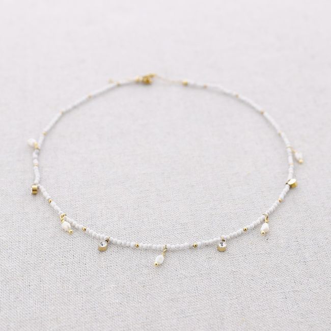 STEEL PENDANT STONES NECKLACE PEARLS