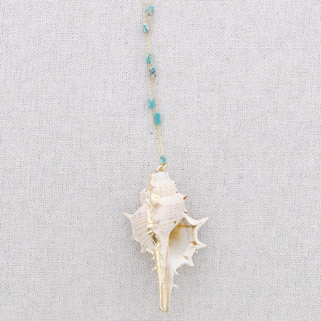 LONG STEEL NECKLACE STONES SEASHELL PENDANT