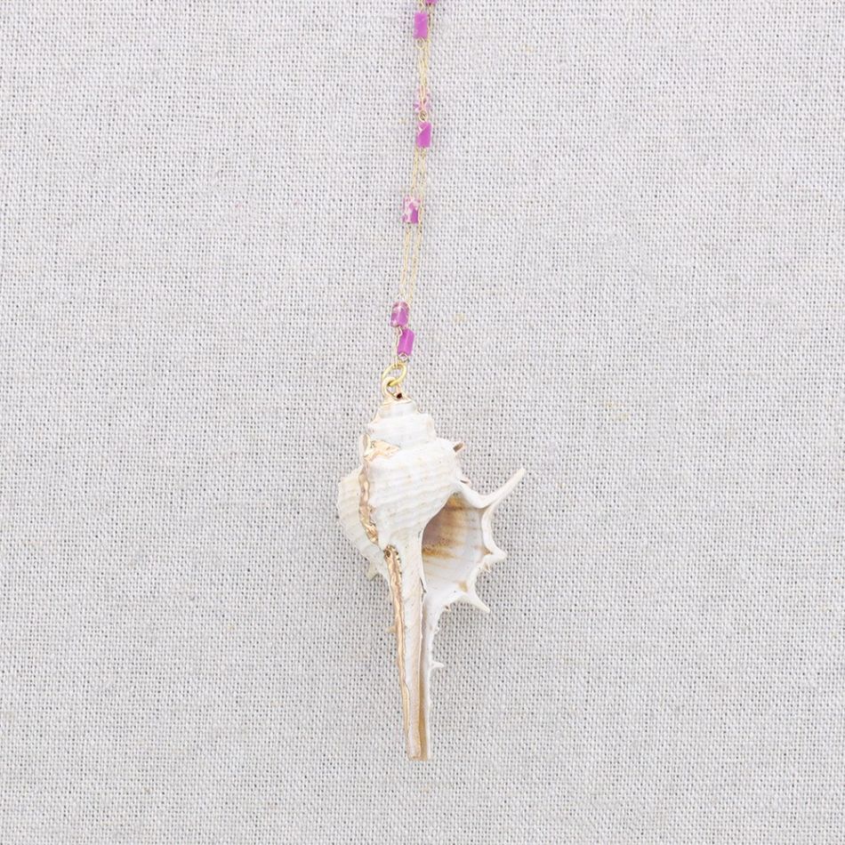LONG STEEL NECKLACE STONES SEASHELL PENDANT