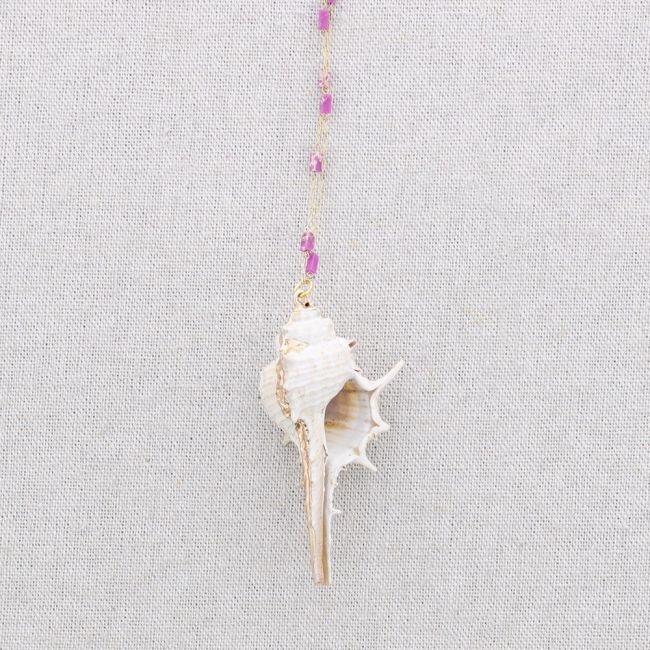 LONG STEEL NECKLACE STONES SEASHELL PENDANT
