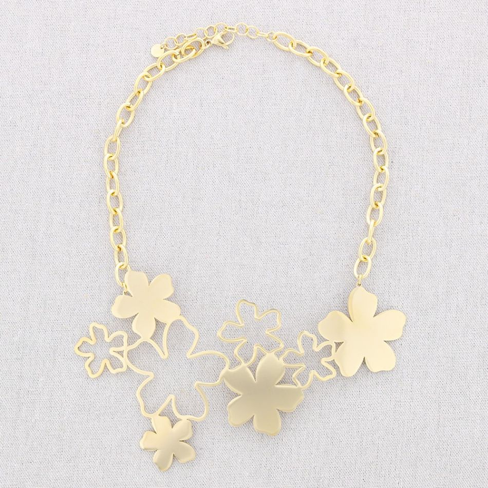 STEEL FLOWER BIB NECKLACE