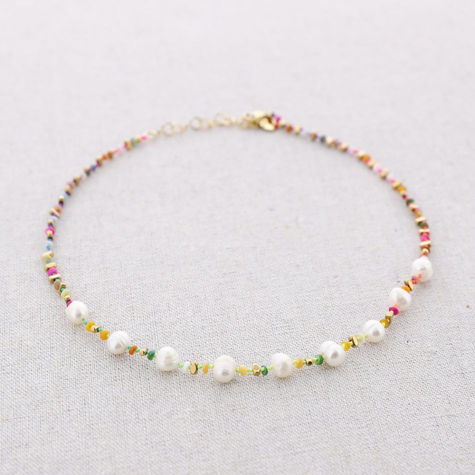 STEEL NECKLACE BEADS NACRE PEARLS