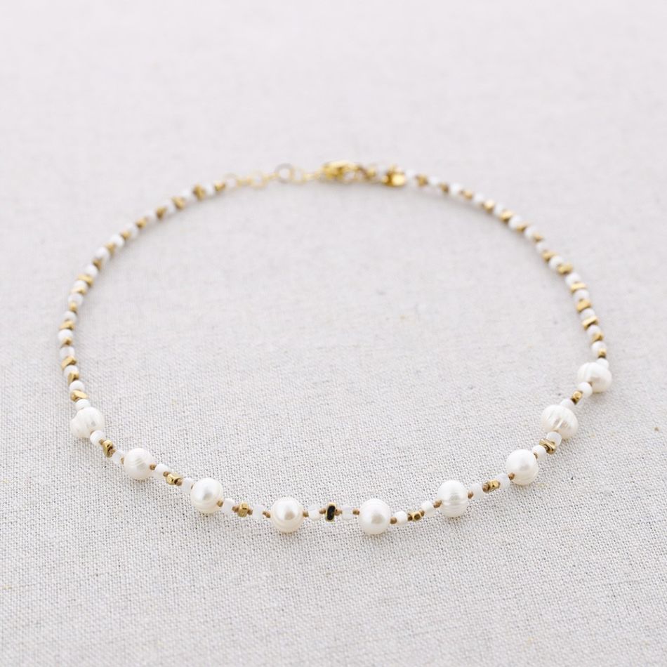 STEEL NECKLACE BEADS NACRE PEARLS