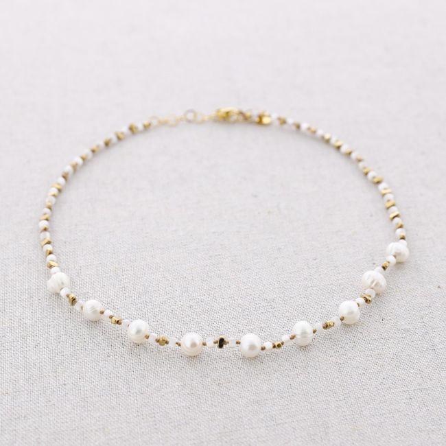 STEEL NECKLACE BEADS NACRE PEARLS