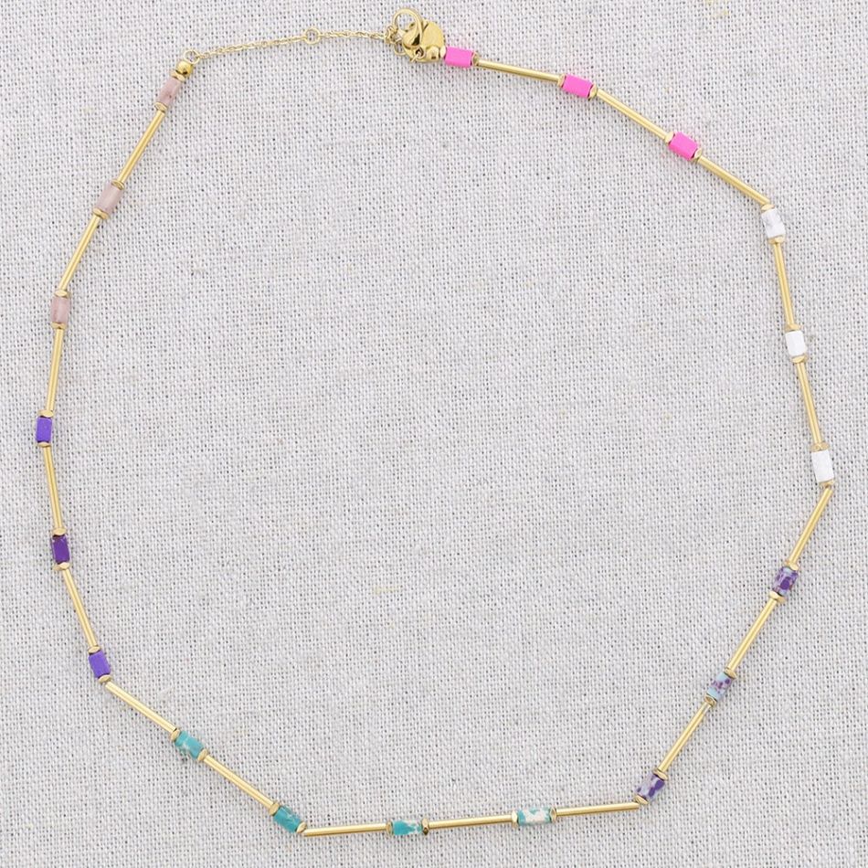 STEEL TUBES STONES NECKLACE