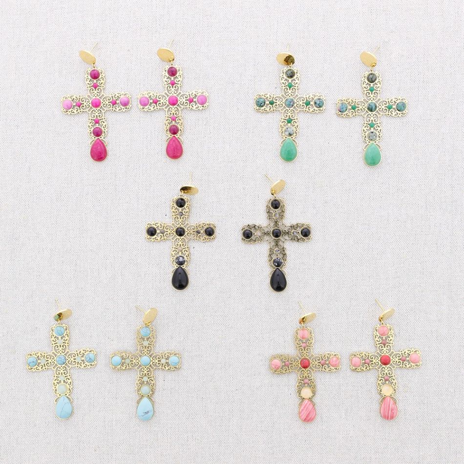 PENDIENTES ACERO CRUZ PIEDRAS