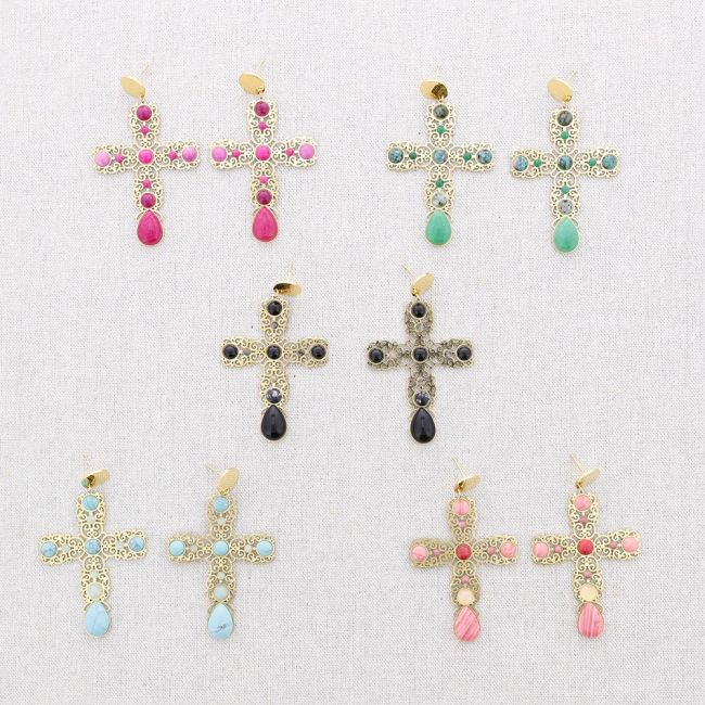 PENDIENTES ACERO CRUZ PIEDRAS