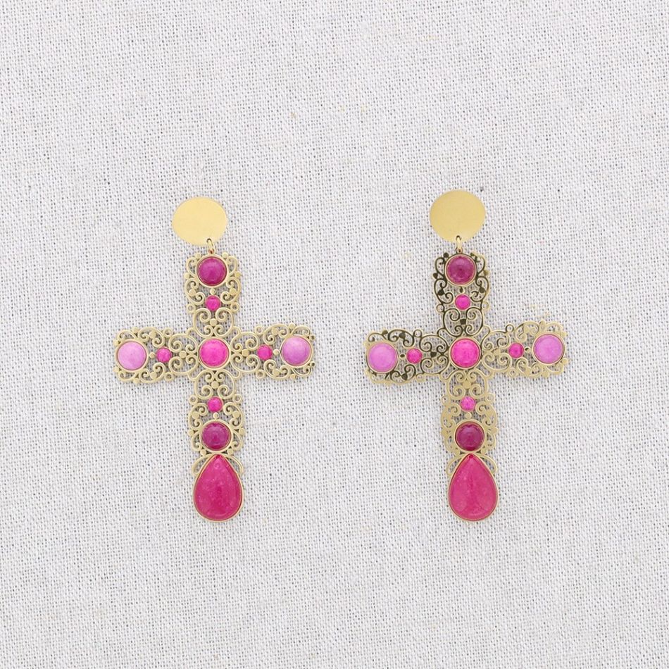 PENDIENTES ACERO CRUZ PIEDRAS