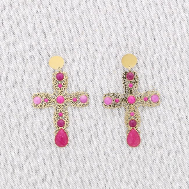 STEEL CROSS STONES EARRINGS