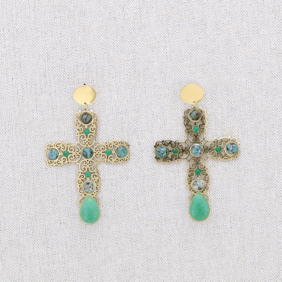 PENDIENTES ACERO CRUZ PIEDRAS