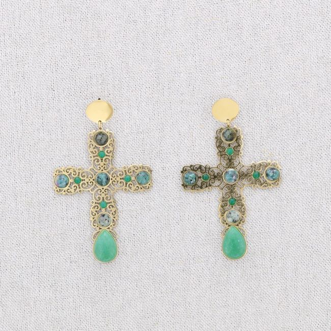 PENDIENTES ACERO CRUZ PIEDRAS