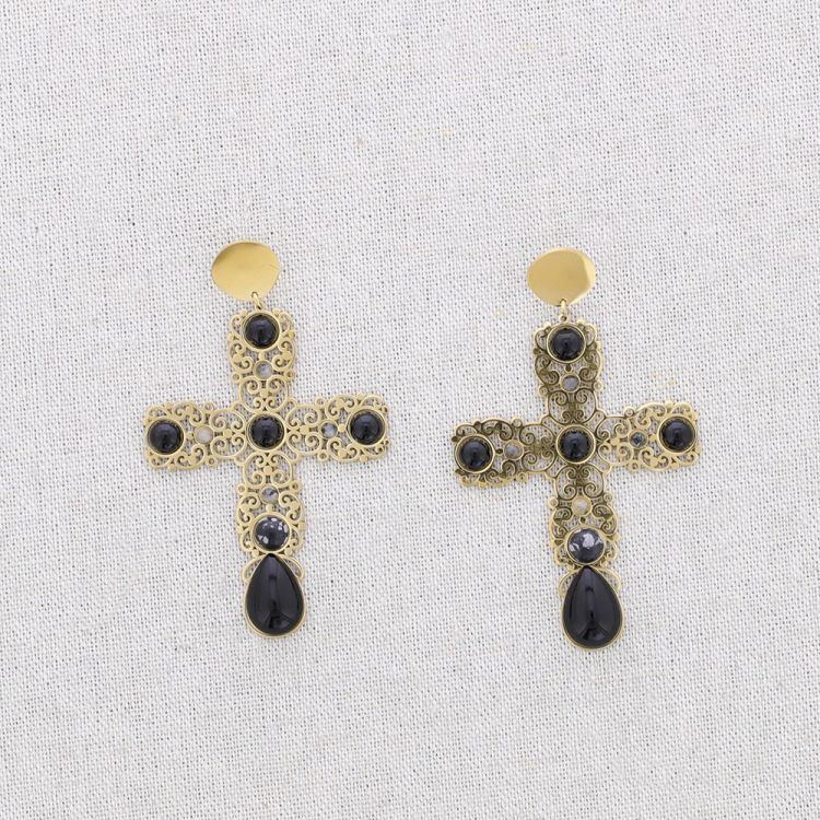 PENDIENTES ACERO CRUZ PIEDRAS 2