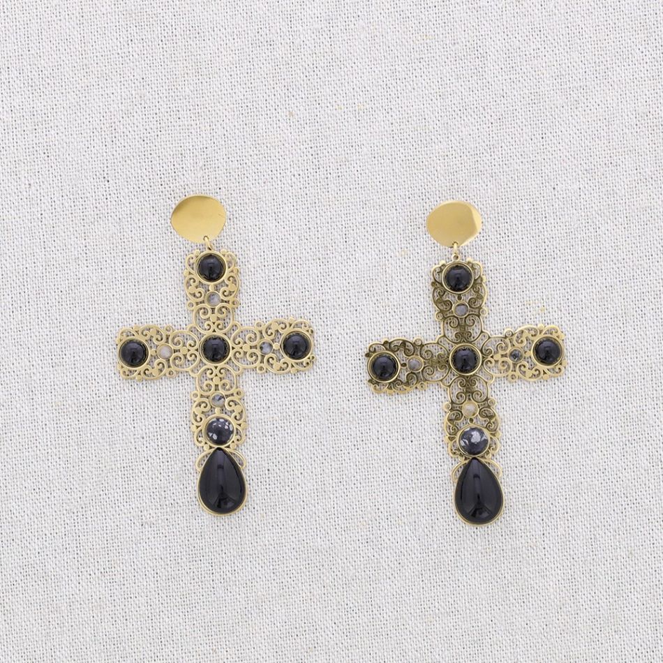 PENDIENTES ACERO CRUZ PIEDRAS