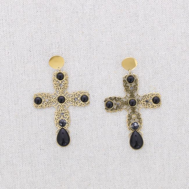 PENDIENTES ACERO CRUZ PIEDRAS
