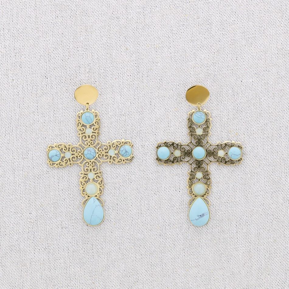 PENDIENTES ACERO CRUZ PIEDRAS