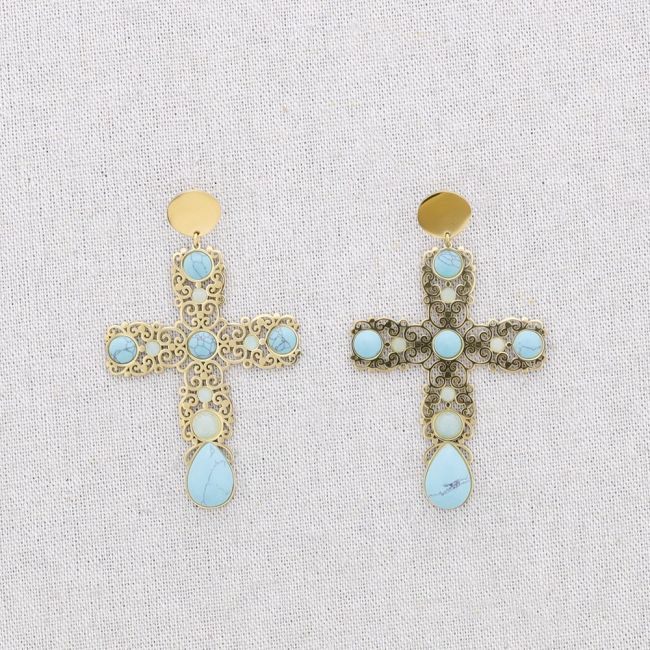PENDIENTES ACERO CRUZ PIEDRAS