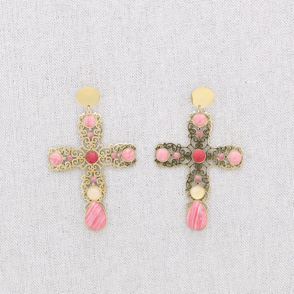 STEEL CROSS STONES EARRINGS