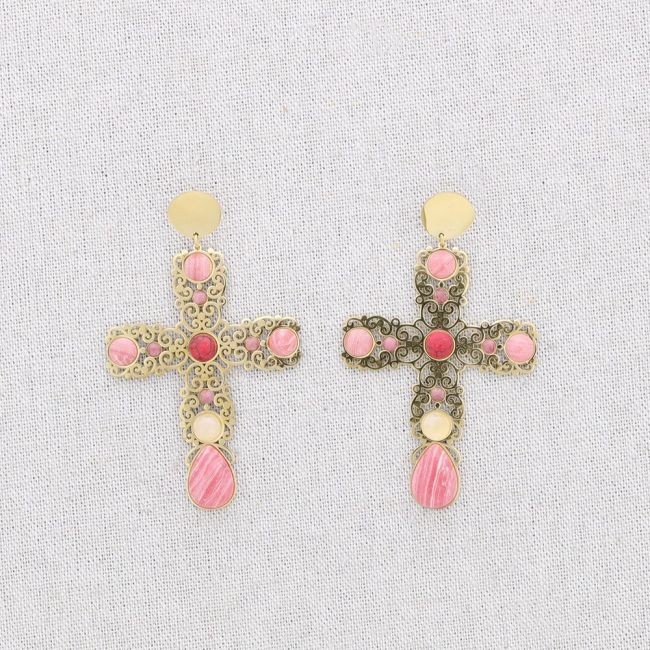 STEEL CROSS STONES EARRINGS