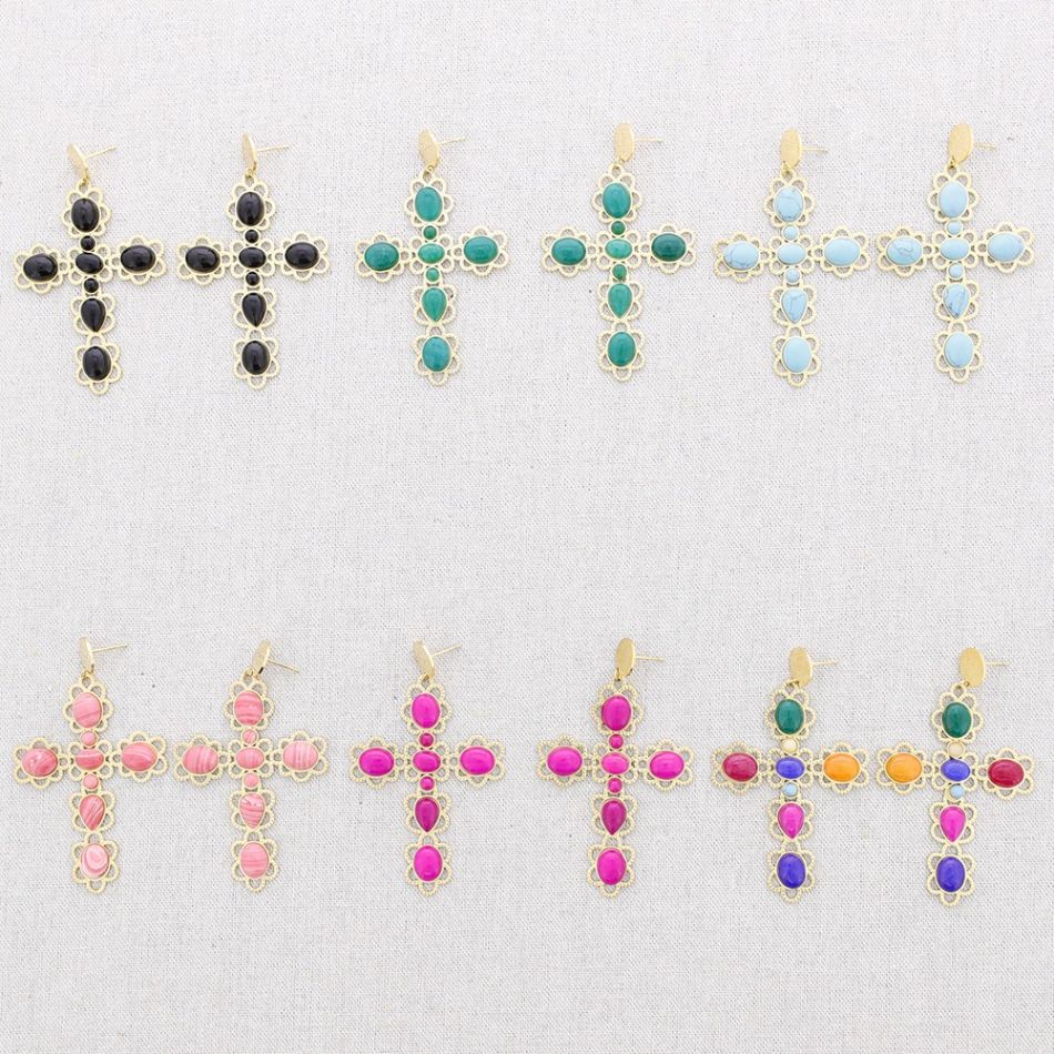 PENDIENTES ACERO CRUZ PIEDRAS