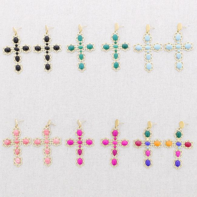 PENDIENTES ACERO CRUZ PIEDRAS