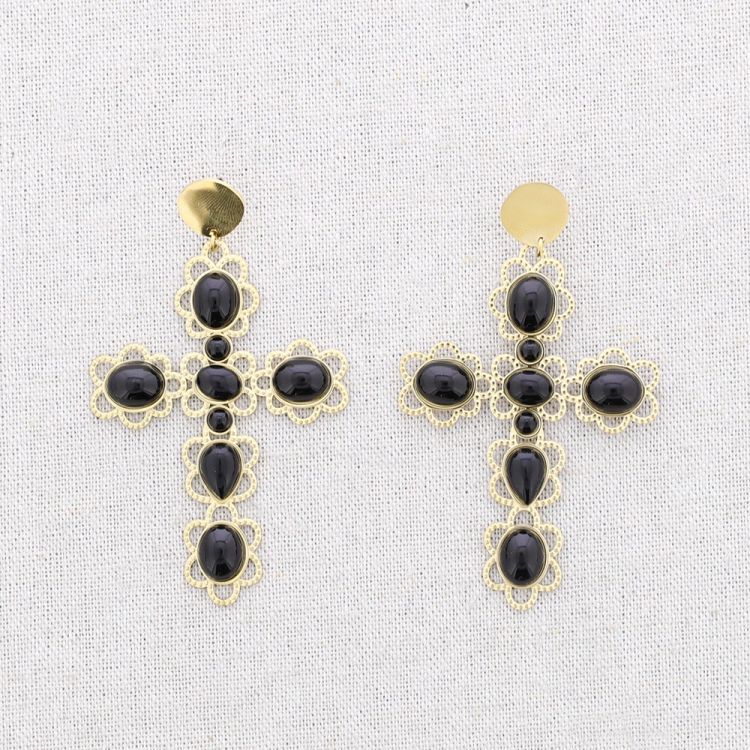 STEEL CROSS STONES EARRINGS 2