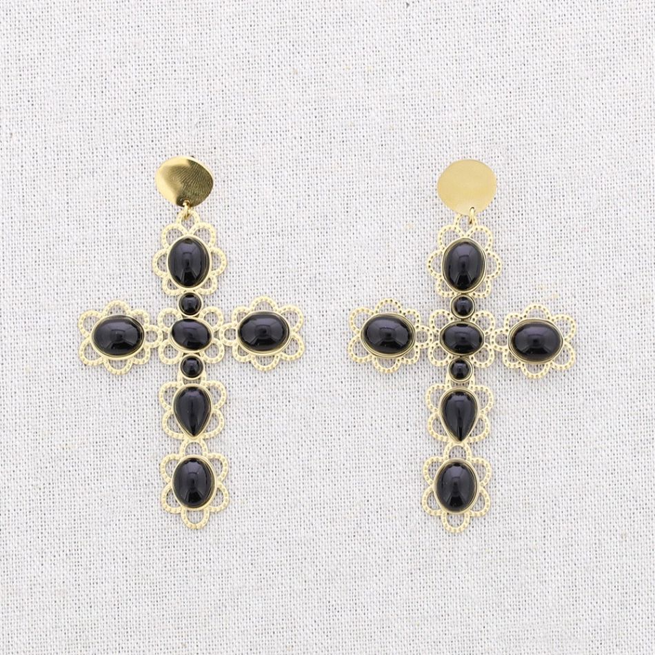PENDIENTES ACERO CRUZ PIEDRAS