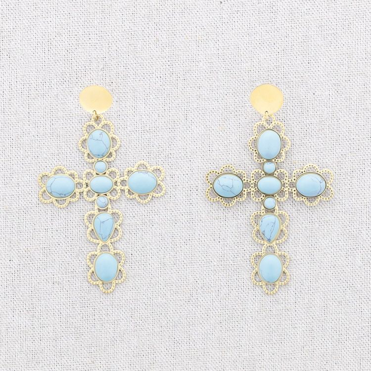 STEEL CROSS STONES EARRINGS