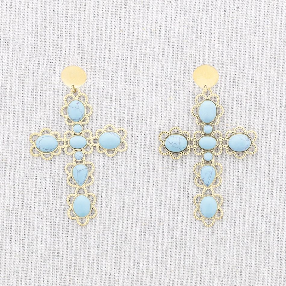 STEEL CROSS STONES EARRINGS