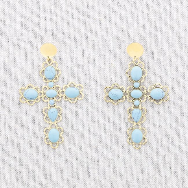 STEEL CROSS STONES EARRINGS