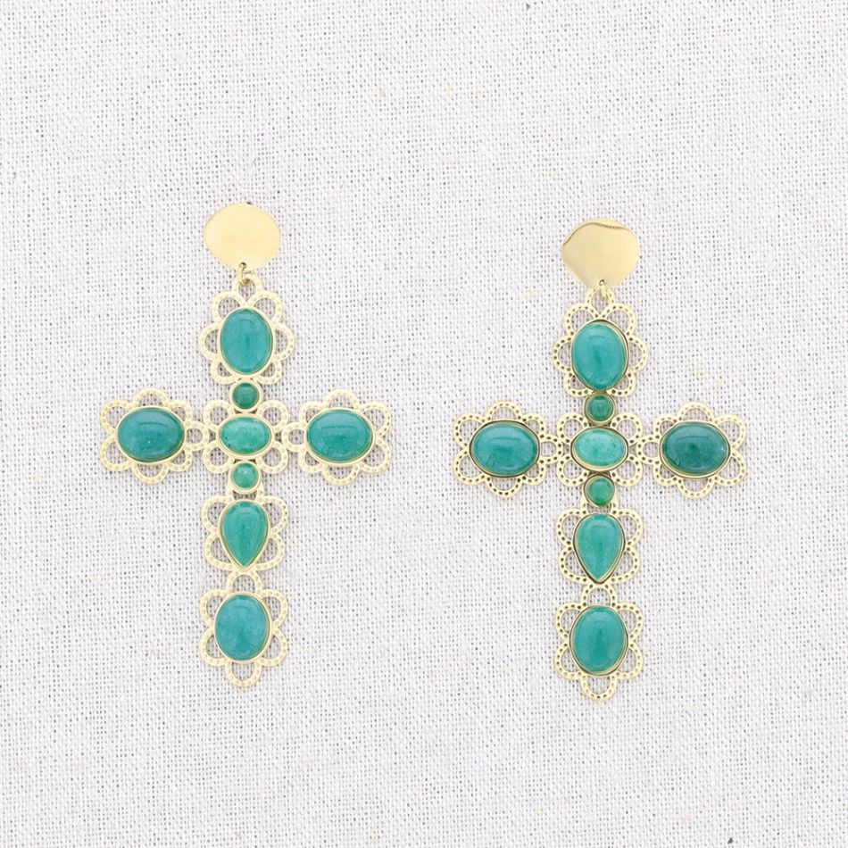 STEEL CROSS STONES EARRINGS