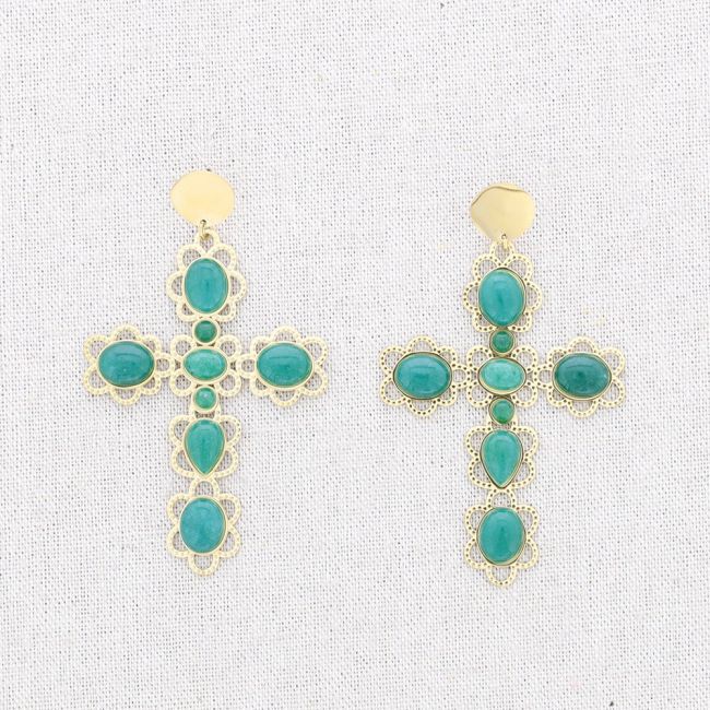 STEEL CROSS STONES EARRINGS