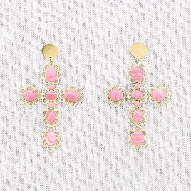 STEEL CROSS STONES EARRINGS