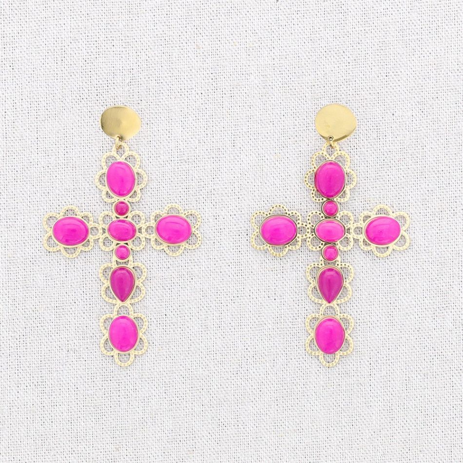STEEL CROSS STONES EARRINGS