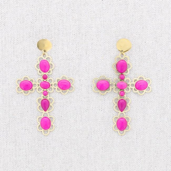 STEEL CROSS STONES EARRINGS