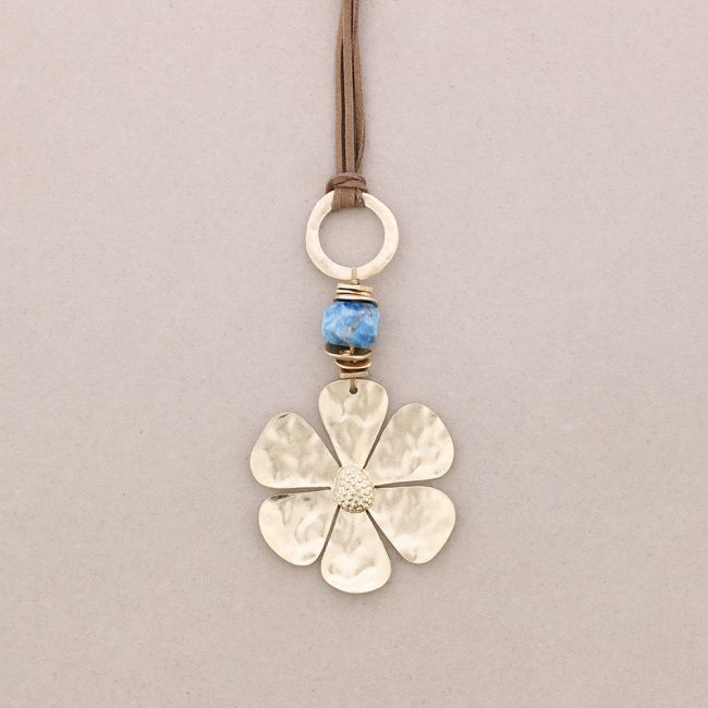 LONG STONE FLOWER PENDANT NECKLACE
