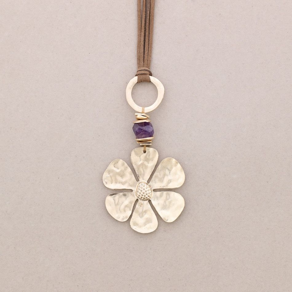 LONG STONE FLOWER PENDANT NECKLACE
