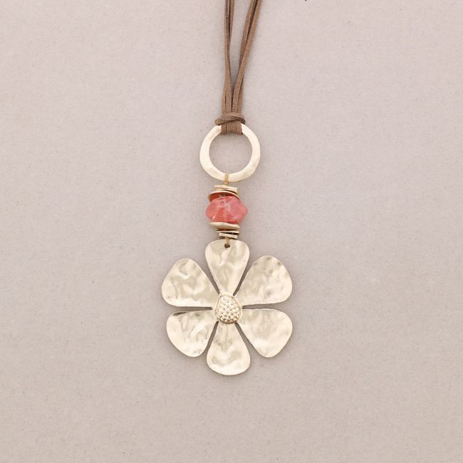 COLLAR LARGO COLGANTE FLOR PIEDRA