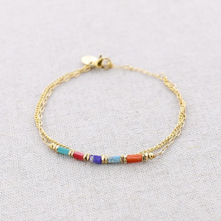 STEEL DOUBLE CHAIN STONES BRACELET