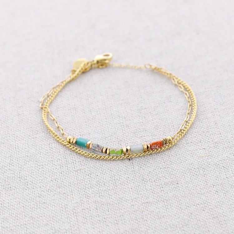 STEEL DOUBLE CHAIN STONES BRACELET 2