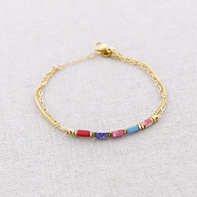 PULSERA ACERO DOBLE CADENA PIEDRAS